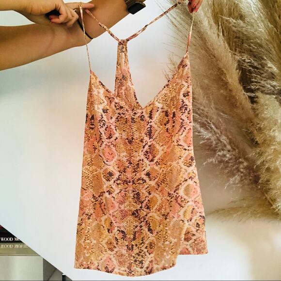 NEW ANTHROPOLOGIE ELOISE Pink Snakeskin Silk Tank Top Layering Cami Blouse XS - Picture 5 of 10